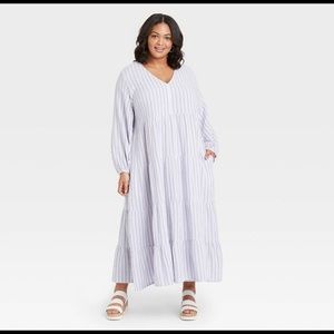 Universal Thread Striped Long Sleeve Tiered Dress